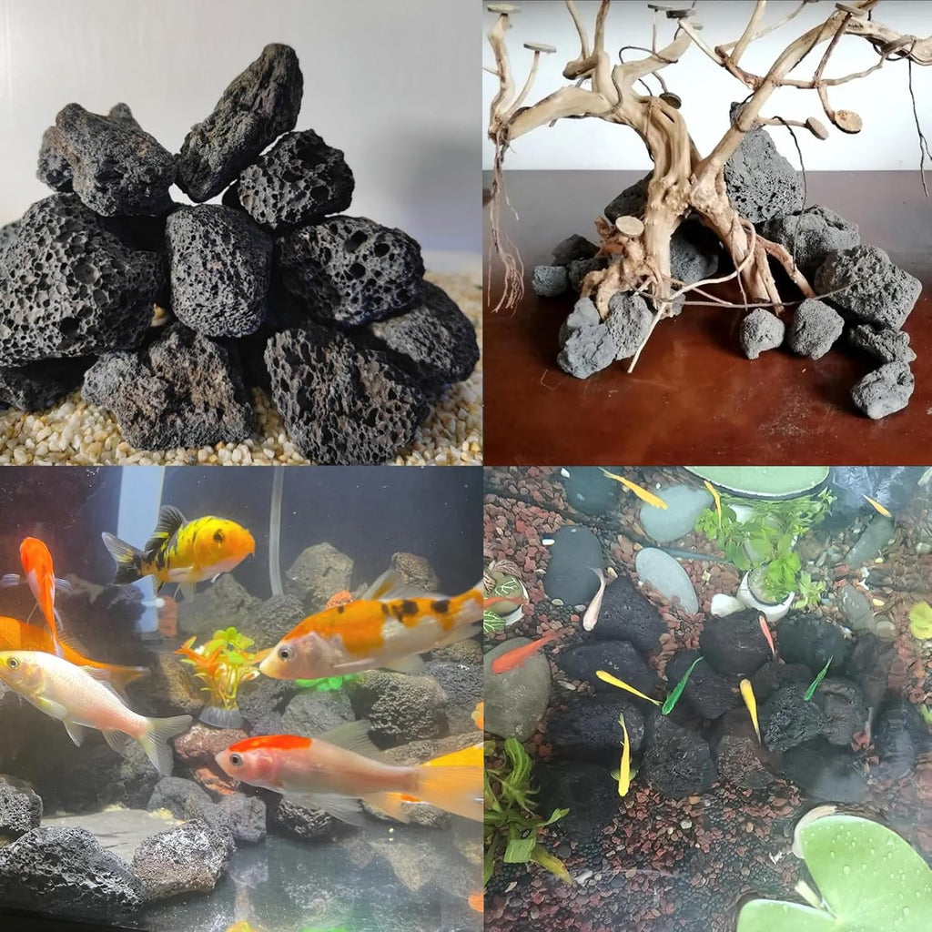 Tfwadmx 10 Pack Aquarium Black Lava Rock Fish Tank Volcanic Pumice Stones for Fish Shrimp Betta(1.18''-1.96'')