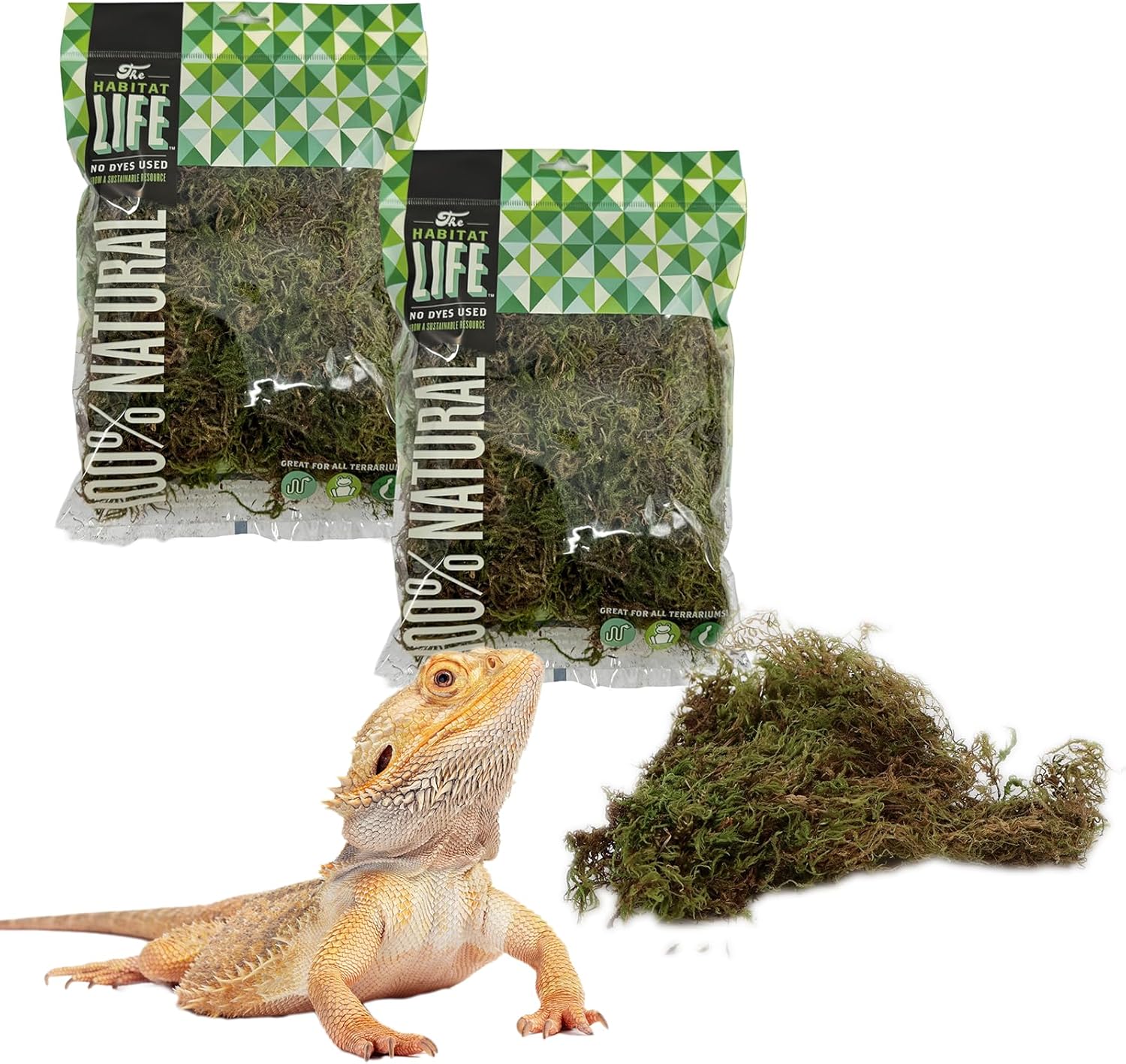 The Habitat Life - Natural Deco Moss - for Reptiles, Amphibians & Invertebrates Terrariums - Humidity Control - Natural Look & Feel - Soft Surface - Dye-Free & Safe - Small - 2 Pack
