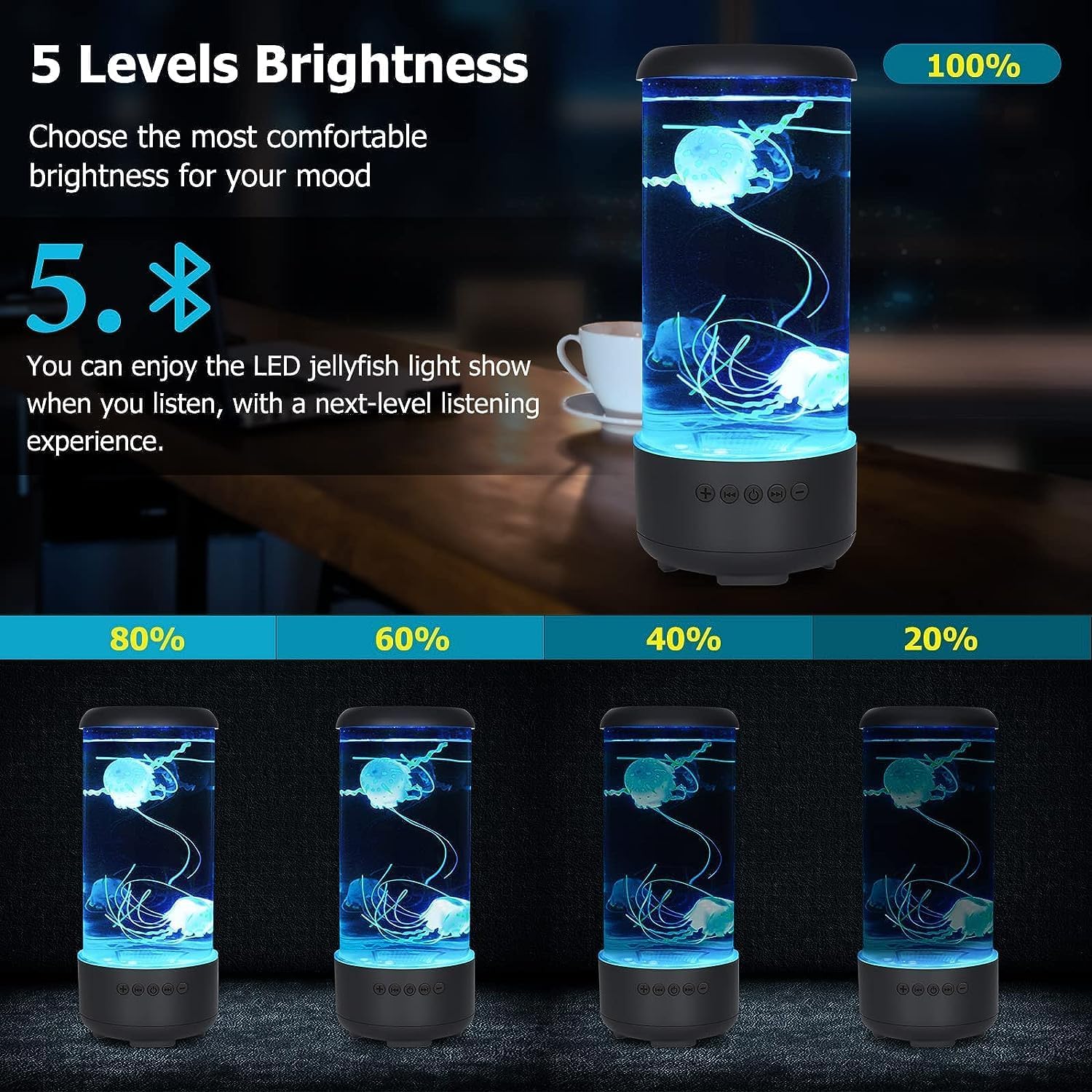 Jellyfish Lamp with Bluetooth White Noise Sound, 7-Color Changing Light with 5 Levels Brightness Jellyfish Aquarium Bubble lamp for Relaxing Decorating Gift Lamps for Adults and Kids