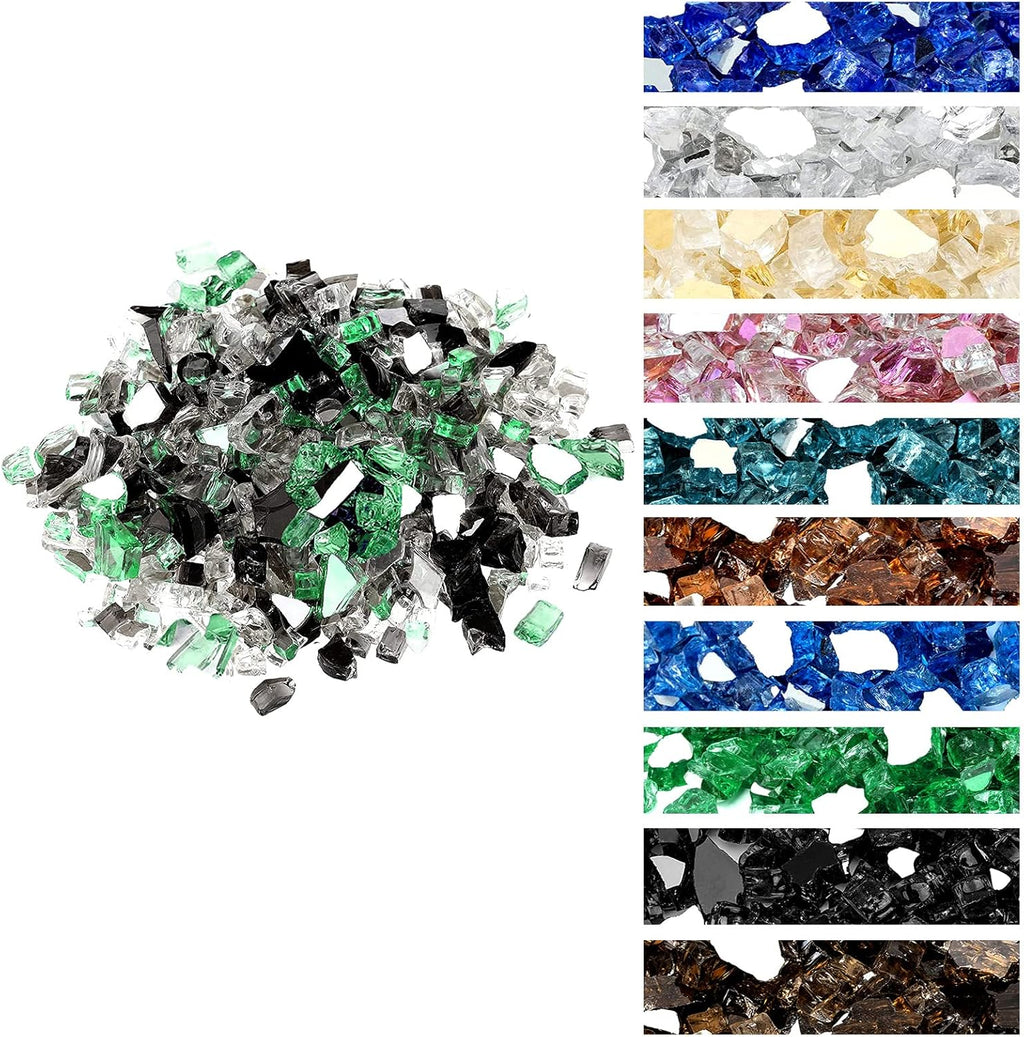 Onlyfire 10 Pounds Blended Reflective Fire Glass for Fire Pit Fireplace and Landscaping, 1/4 Inch Mixed Colored High Luster Fireglass Rocks for Outdoor ＆ Indoor - Onyx Black+Platinum+ Light Green