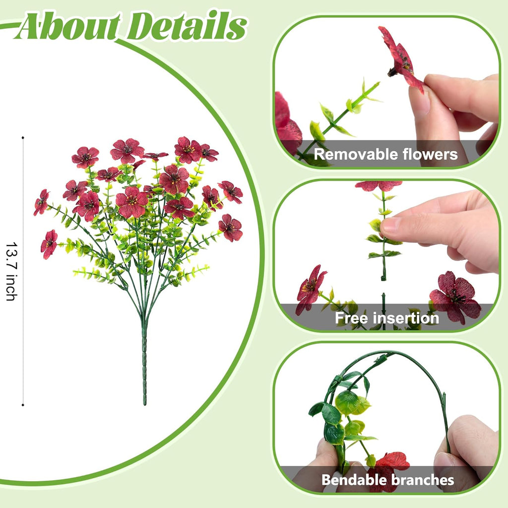 Fall Mums Artificial Flowers for Outdoors Potted, 12 Bundles Fake Fall Daisy Flower with Realistic Eucalyptus Leaves, Fake Plants for Greenery Boxwood Porch Patio Garden Pot Courtyard