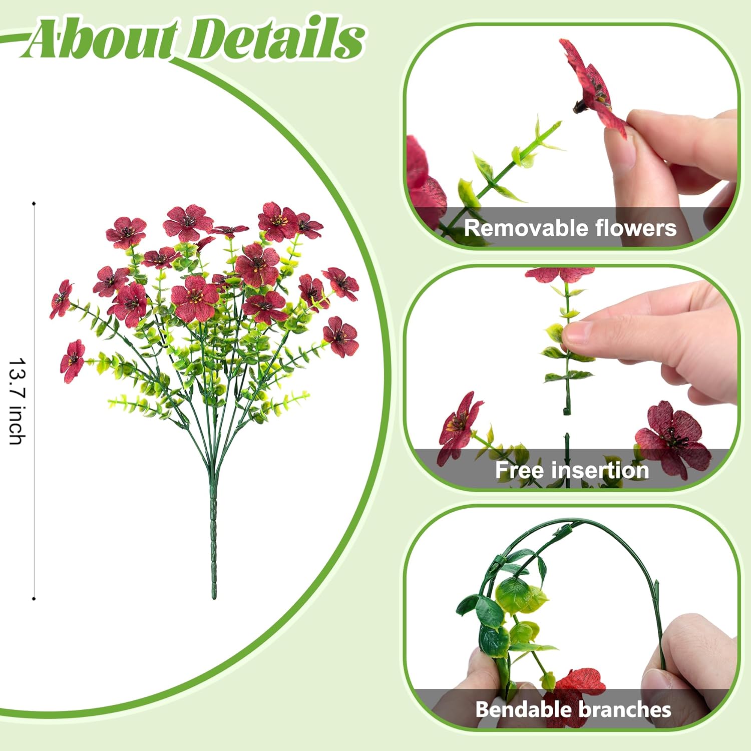 Fall Mums Artificial Flowers for Outdoors Potted, 12 Bundles Fake Fall Daisy Flower with Realistic Eucalyptus Leaves, Fake Plants for Greenery Boxwood Porch Patio Garden Pot Courtyard
