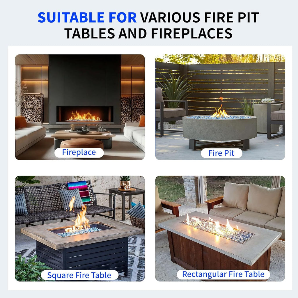 20 lbs Fire Glass for Propane Fire Pit, 1/2 Inch Fire Pit Glass Rocks for Gas Fireplace, Reflective Glass Rocks for Fire Pit Table, Blend of Cobalt Blue, Caribbean Blue and Platinum