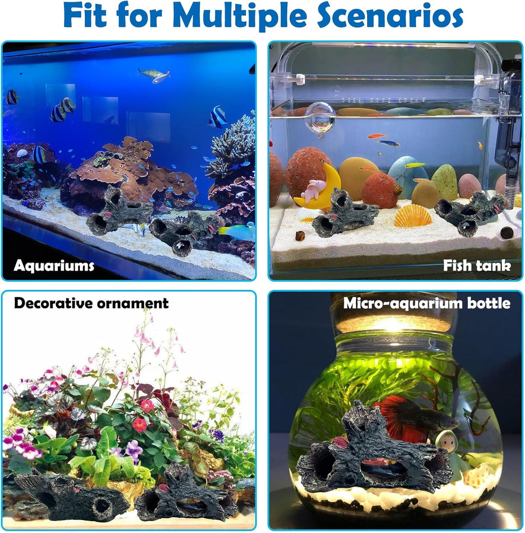 Tfwadmx Decaying Trunk Aquarium Ornament, Betta Fish Hideout Caves - Small Resin Aquarium Decoration Log with Holes for 20 Gallon Fish Tank