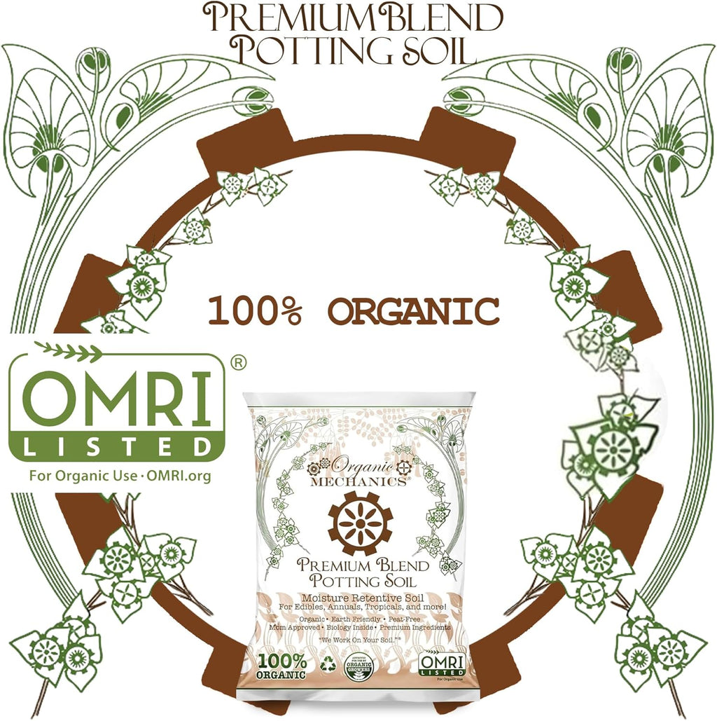 Organic Mechanics Premium Blend Potting Soil, 16 qt - Moisture-Retentive, Peat-Free, Compost - Enriched Mix with Worm Castings & Perlite for Houseplants, Annuals, Veggies & Tropical Plants