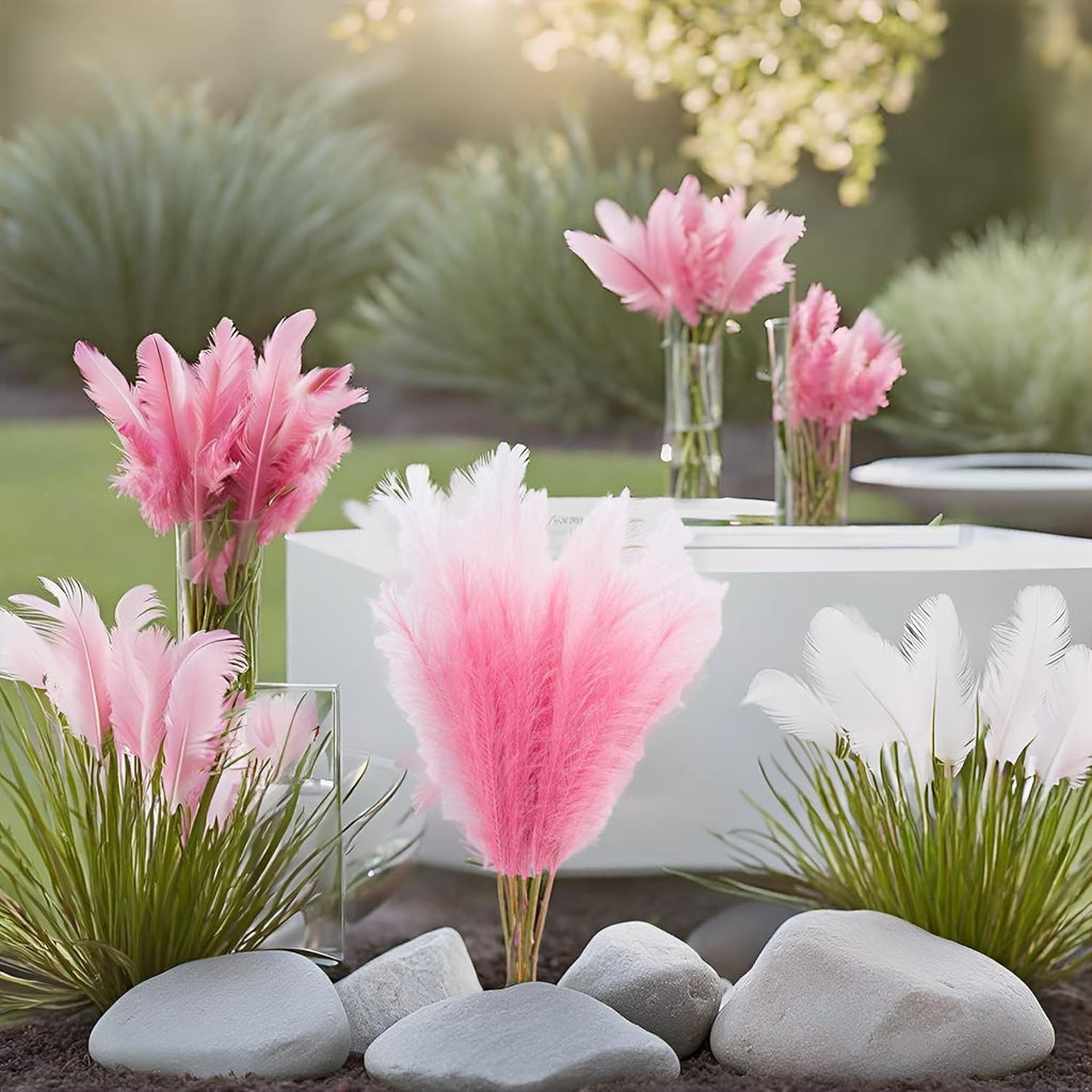 UiiziC Faux Pampas Grass Dried Fluffy 6pcs 37.5" Artificial Ascendant Grass for Vase Fillers Wedding Party Bouquets Home Hotel Centerpieces Decor (Deep Pink and Light Pink)
