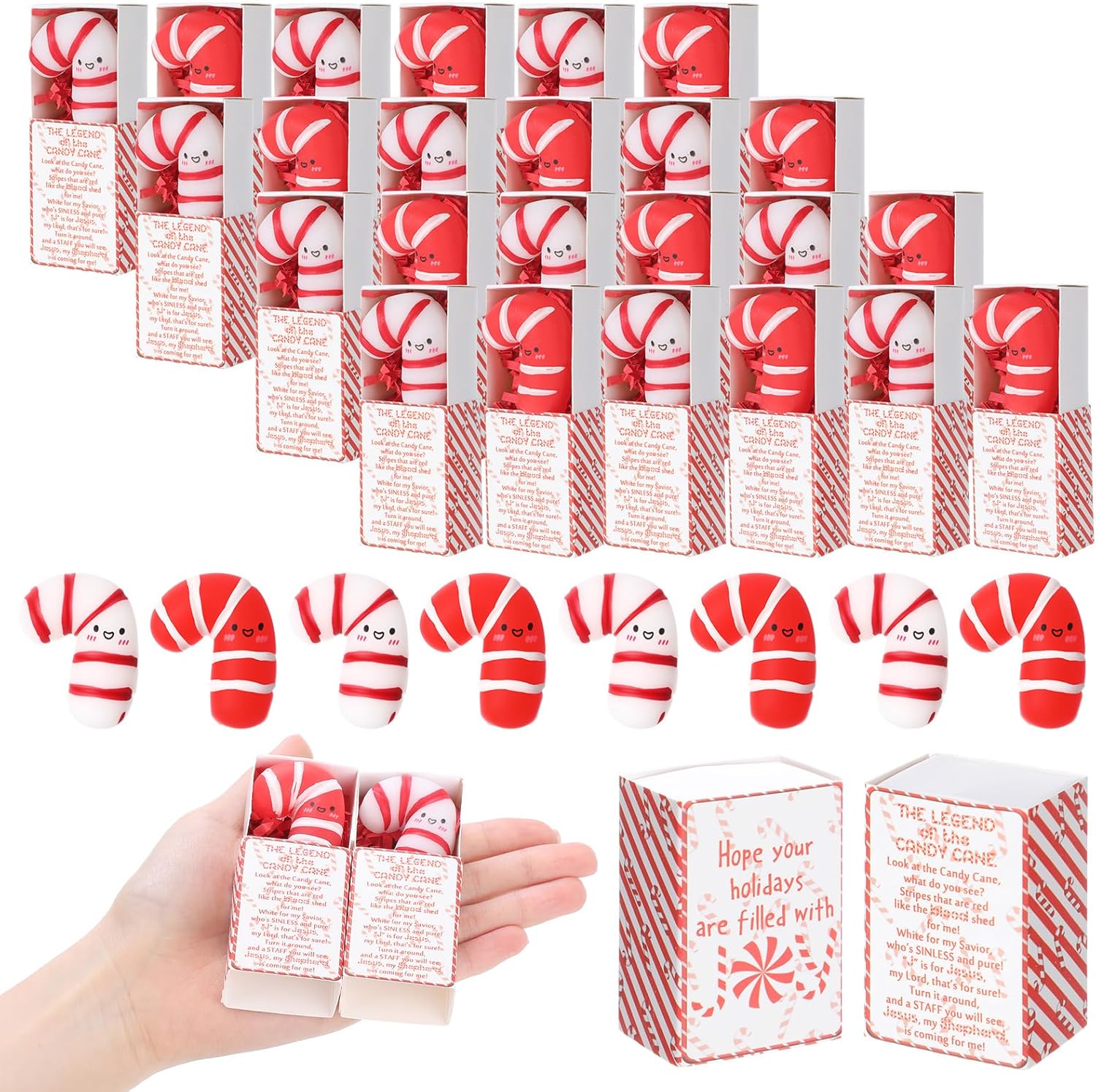 Wettarn 24 Sets Christmas Jesus Gifts Candy Cane Stress Balls with Christian Story Boxes Religious Party Favors for Church Office Sunday School Rewards Stocking Stuffers