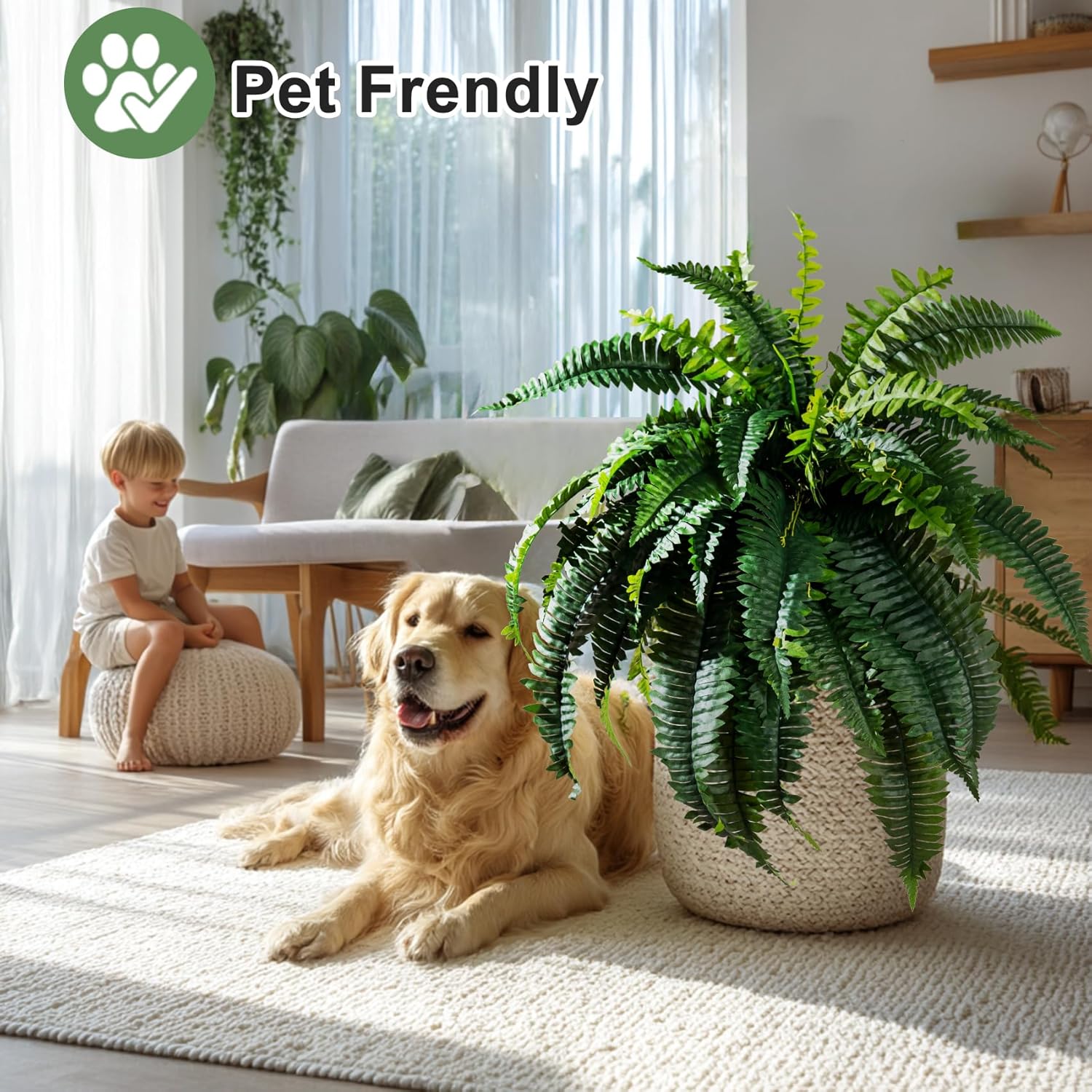 Artificial Boston Fern Plants 2 Pack 38 Leaves 33' Large Artificial Ferns Realistic Fake Hanging Ferns Faux Greenery for Indoor Outdoor Decor Home Office Porch