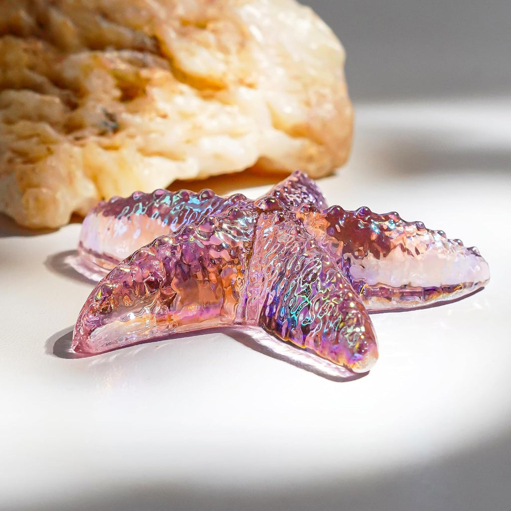 H&D HYALINE & DORA 2.8" Glass Starfish Figurine Handmade Blown Glass Starfish Figurine Tiny Crystal Sea Animals Ornament for Aquarium Decor(Pink)