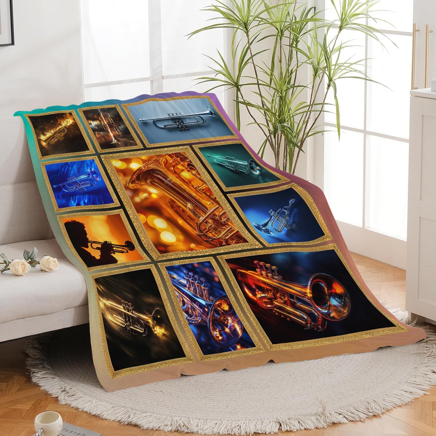Trumpet Blanket Trumpet Throw Blanket Musical Instrument Flannel Stuff Merch Cozy Decor Fleece Plush Fuzzy Warm Soft Lightweight Bedding Gifts for Girls Women Men Boy Couch Sofa 60"X50"