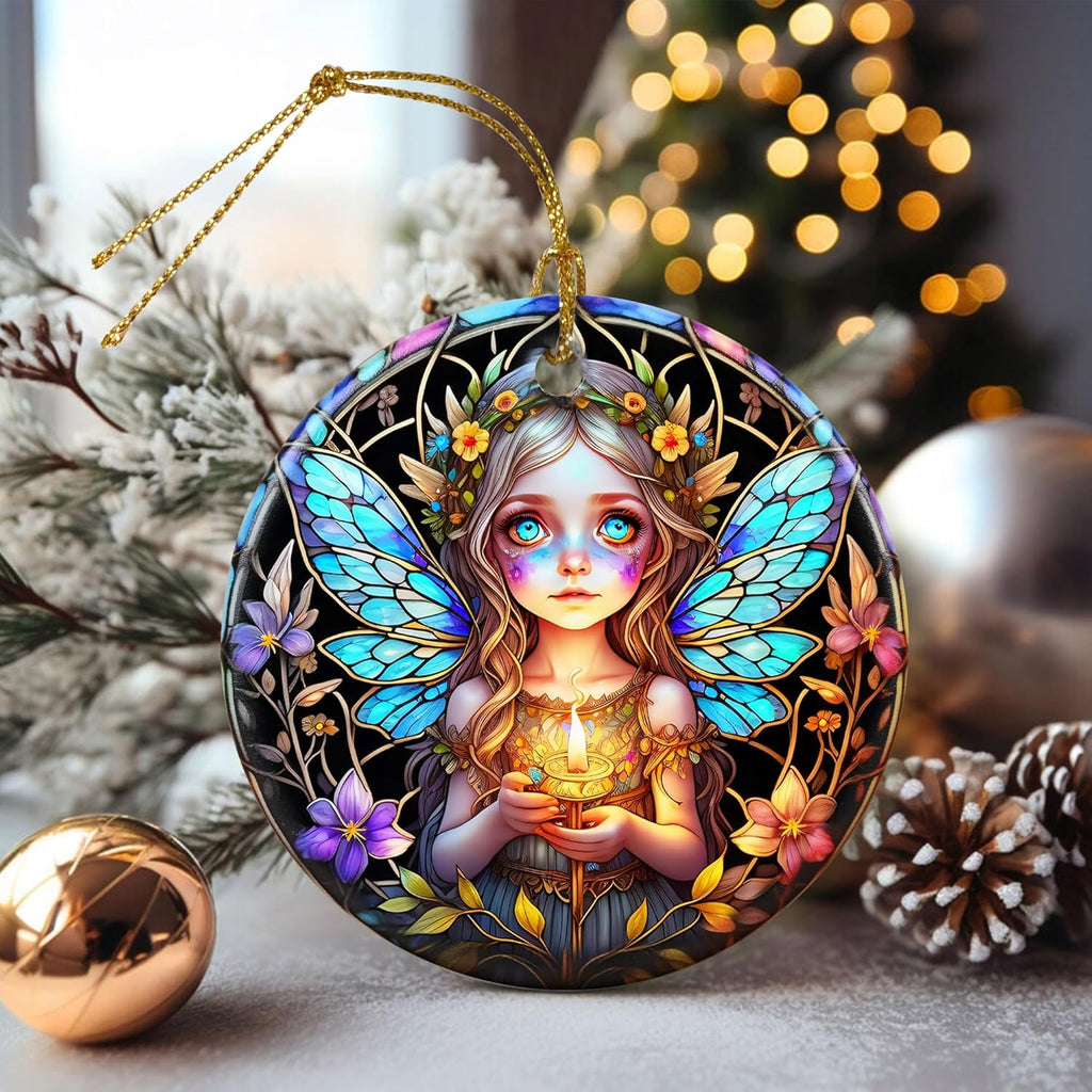 Stained Ceramic Fairy Ornament - Fairy Christmas Ornaments - Christmas Tree Ornaments - Christmas Decorations - Fairy Decor for Office, Room, Home - Holiday Present Ideas - A
