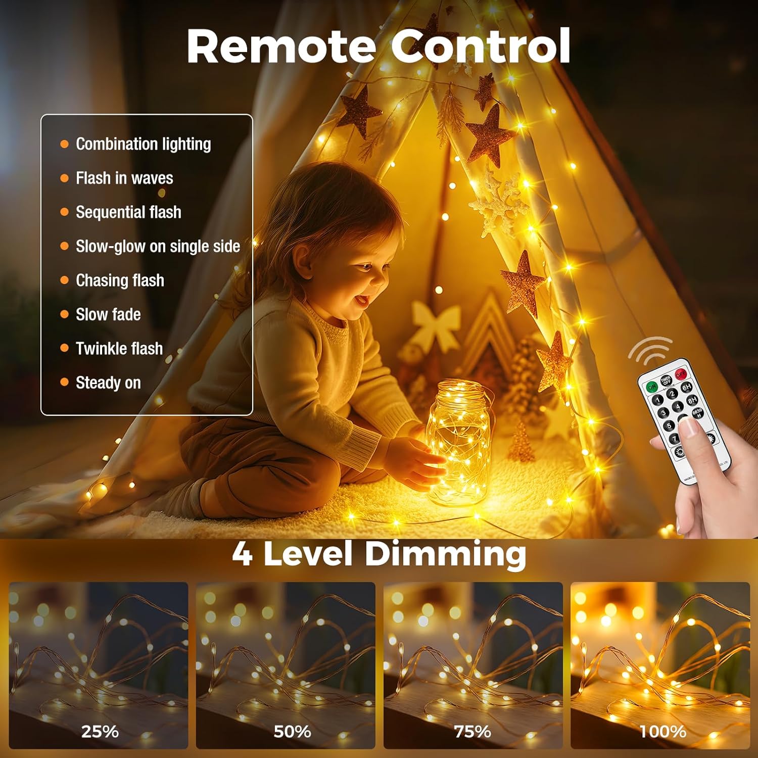 btfarm Fairy Lights Plug in with Remote, 33FT 100 LED Outdoor Twinkle Lights Waterproof with Timer, 8 Modes Indoor String Lights for Bedroom Patio Garden Wedding Christmas Decoration, Warm White