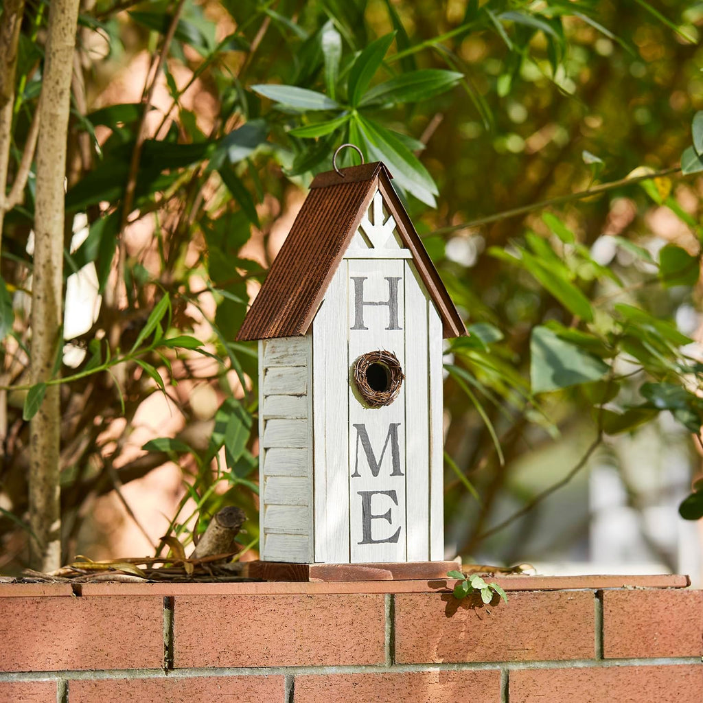 Glitzhome Decorative Bird Houses for Outdoors,14.75" H Distressed Bluebird House Solid Wood Hanging Bird House Home Inspiration Decorative Pet Cottage Outdoor Garden Birdhouse,Washed White