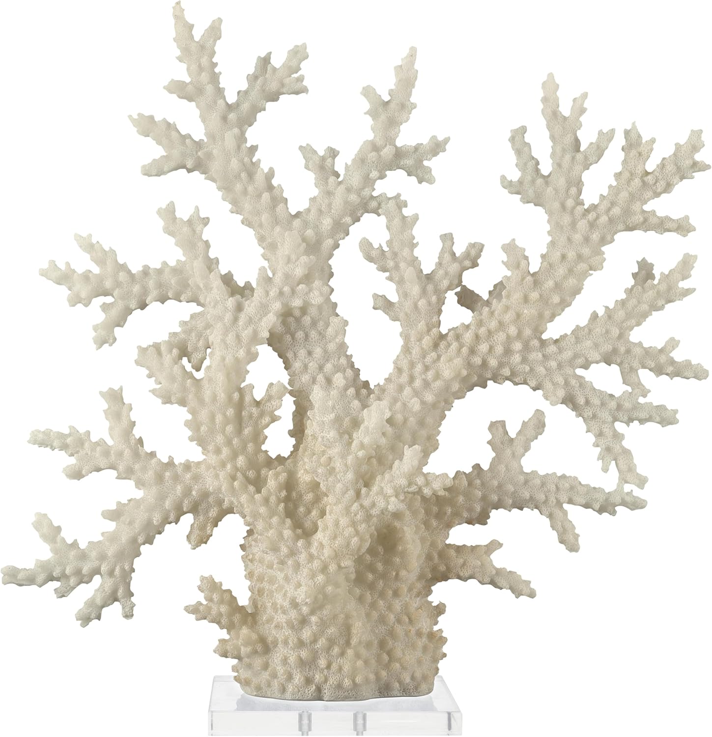 Deco 79 Polystone Coral Decorative Sculpture Home Decor Statue with Clear Acrylic Base, Accent Figurine 21" x 6" x 21", Cream