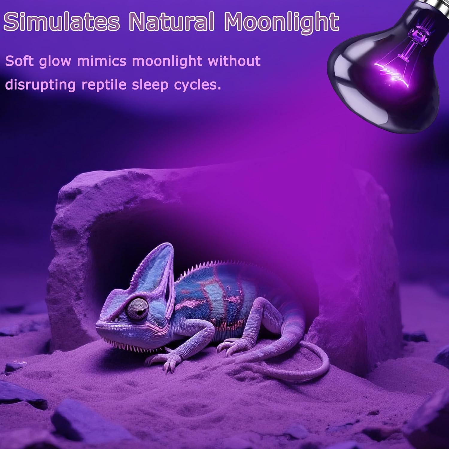 100W Reptile Night Light Bulb, UVA Heat Lamp – Simulated Natural Moonlight Purple Basking Bulb for Bearded Dragon, Lizard, Snake, Turtle, Chameleon, Amphibians, Aquarium & Terrarium Use