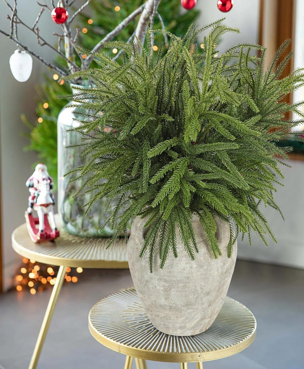 Briful Artificial Norfolk Pine Stems for Christmas Decor, 32.5’’ Faux Greenery Branch, Realistic Holiday Cedar Pine Picks for Vase, Garland, Mantel, DIY Floral Arrangement, Set of 6
