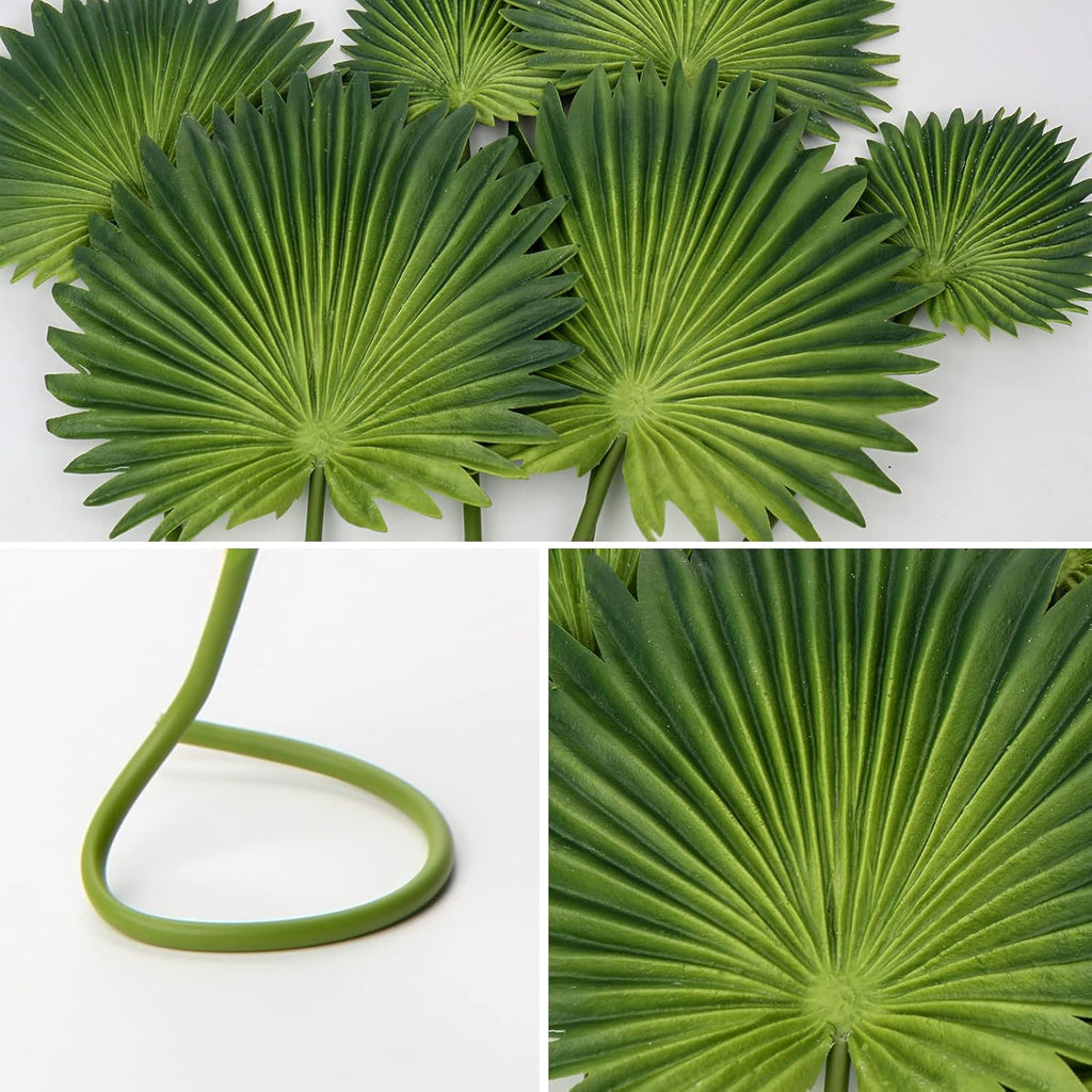 6 Pcs Pu Foam Artificial Palm Leaves Faux Palm Tropical Leaves Fake Palm Fronds for DIY Wedding Bouquets Fake Leaves for Centerpieces Arrangements Bridal Shower Palm Leaf for Party Home Decorations