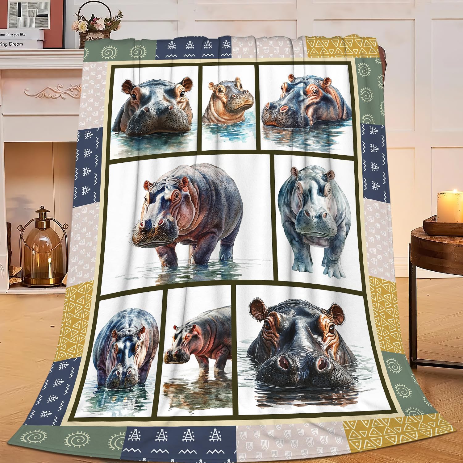 Hippo Blanket Hippos Throw Blanket Flannel Stuff Merch Cozy Decor Fleece Plush Fuzzy Warm Soft Lightweight Bedding Gifts for Lover Girls Women Men Boy Couch Sofa 50"X40"