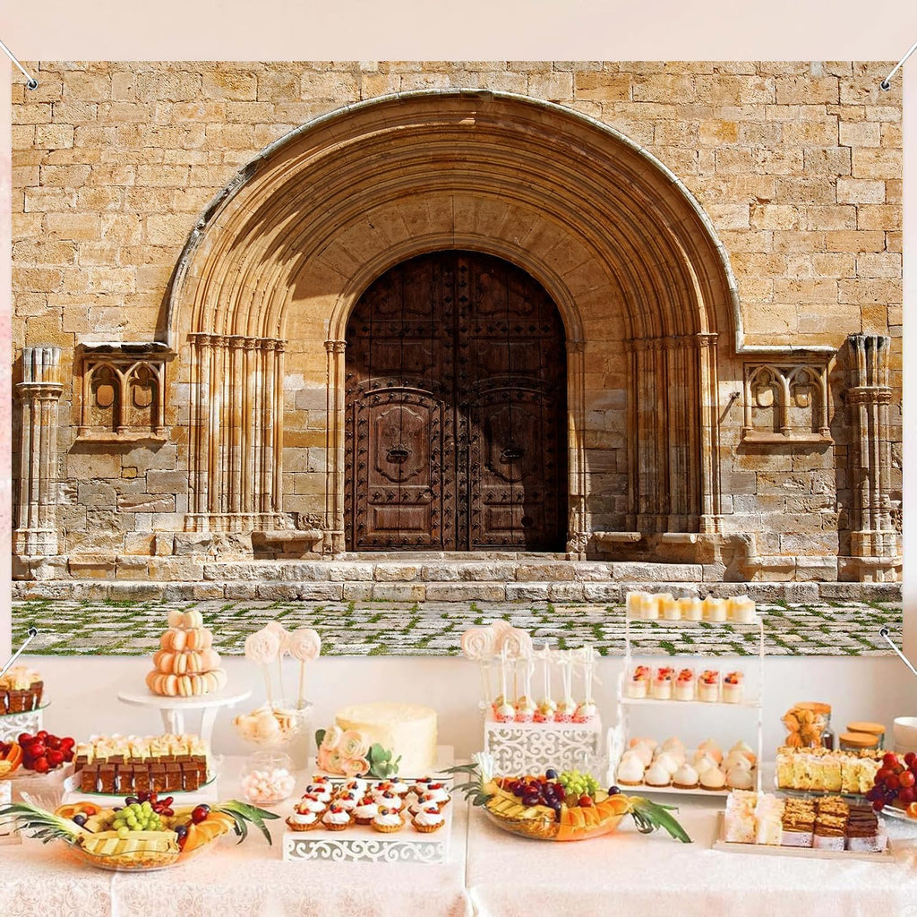 HANGYING 10x7ft Medieval Morocco Architecture Photo Backdrop Vintage Brick Wall Palace Arched Door Photo Background Retro Morocco Holiday Party Photo Studio Props HY045DX