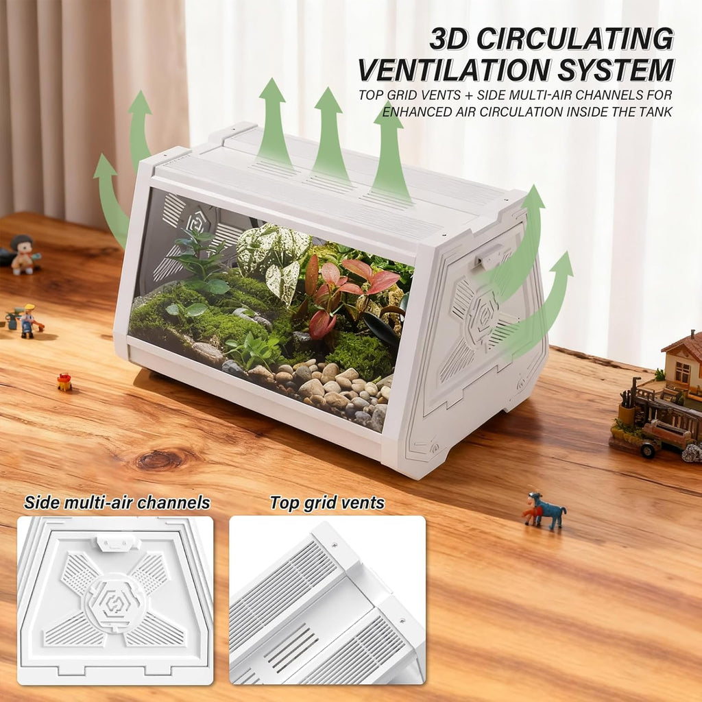 Smart Lighting Reptile Terrarium with Timer & Dual-Mode LED/UVB - Adjustable Brightness All-in-One Habitat, Wide View Escape-Proof Dual Doors for Gecko, Frog, Tarantula, Snake or Insects