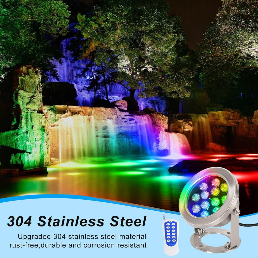 JSN&PC LED Underwater Lights 36W RGB Color 12V AC Pond Light for Party Swimming Pool Home Garden Fountain Water Rockery Grass Land
