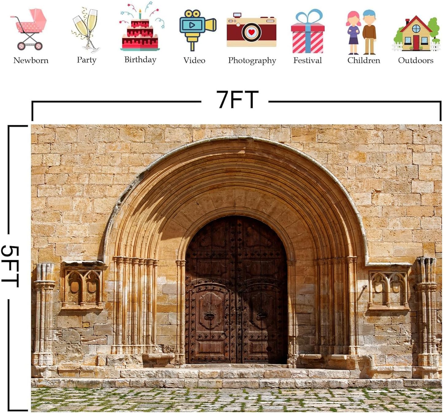 HANGYING Medieval Morocco Architecture Photography Backdrop,7x5ft Ancient City Gate Photo Background,Vintage Brick Wall Arched Door Holiday Travel Party Decor Portrait Photography Studio Props DX07WH