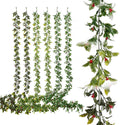 6 Pack 5.57ft Artificial Christmas Garlands, Xmas Holly Leaves and Red Berries, Artificial Greenery Garlands for Christmas Decorations Fireplace Winter Newyear Decor