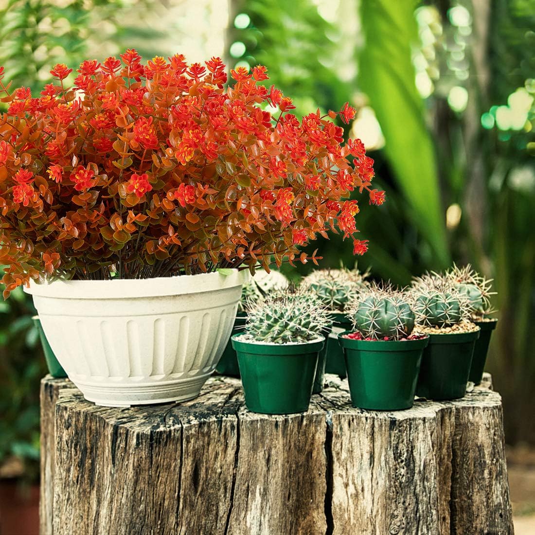 20 Bundles Artificial Flowers, Fake Artificial Greenery UV Resistant No Fade Faux Plastic Plants for Wedding Bridle Bouquet Indoor Outdoor Home Garden Kitchen Office Table Vase (Orange Red)