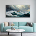 YDYSUNE Ocean Wall Art - Retro White Canvas painting Sailboat Wall Decor Textured Picture Artwork Nautical Adventurer Painting Coastal Art Framed for Living Room Bedroom Home 24x48inch