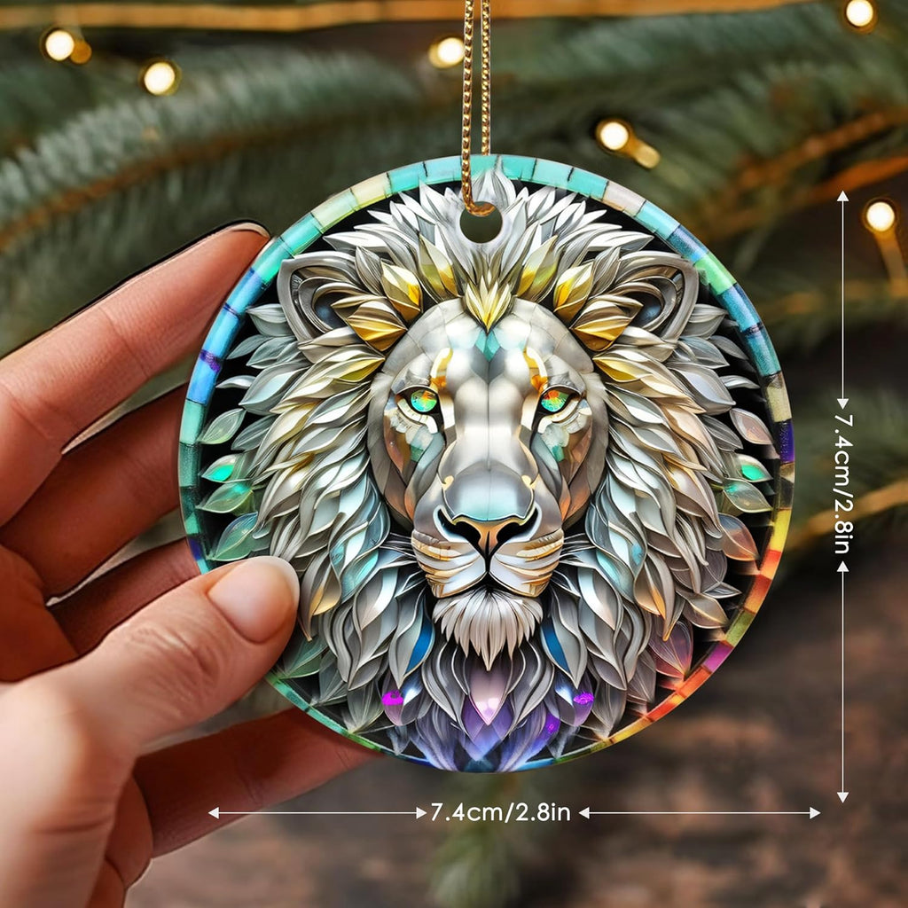 Stained Ceramic Lion Ornament - Lion Christmas Ornaments - Christmas Tree Ornaments - Christmas Decorations - Lion Decor for Office, Room, Home - Holiday Present Ideas