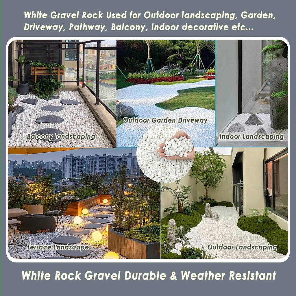 45LB Bulk White Gravel, Approx. 0.6 Inch Natural Unpolished Decorative Crushed Stones, River Rocks for Landscaping, Garden Projects, Driveways, Cactus, Planters, Vases, Aquariums, Outdoor Drainage Use