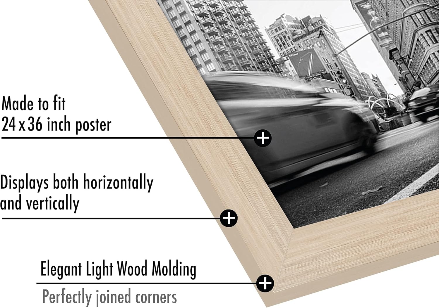 Americanflat 24x36 Poster Frame with Polished Plexiglass - Wide Picture Frames Made of Engineered Wood for Vertical or Horizontal Wall Display - Epic Collection - Light Wood