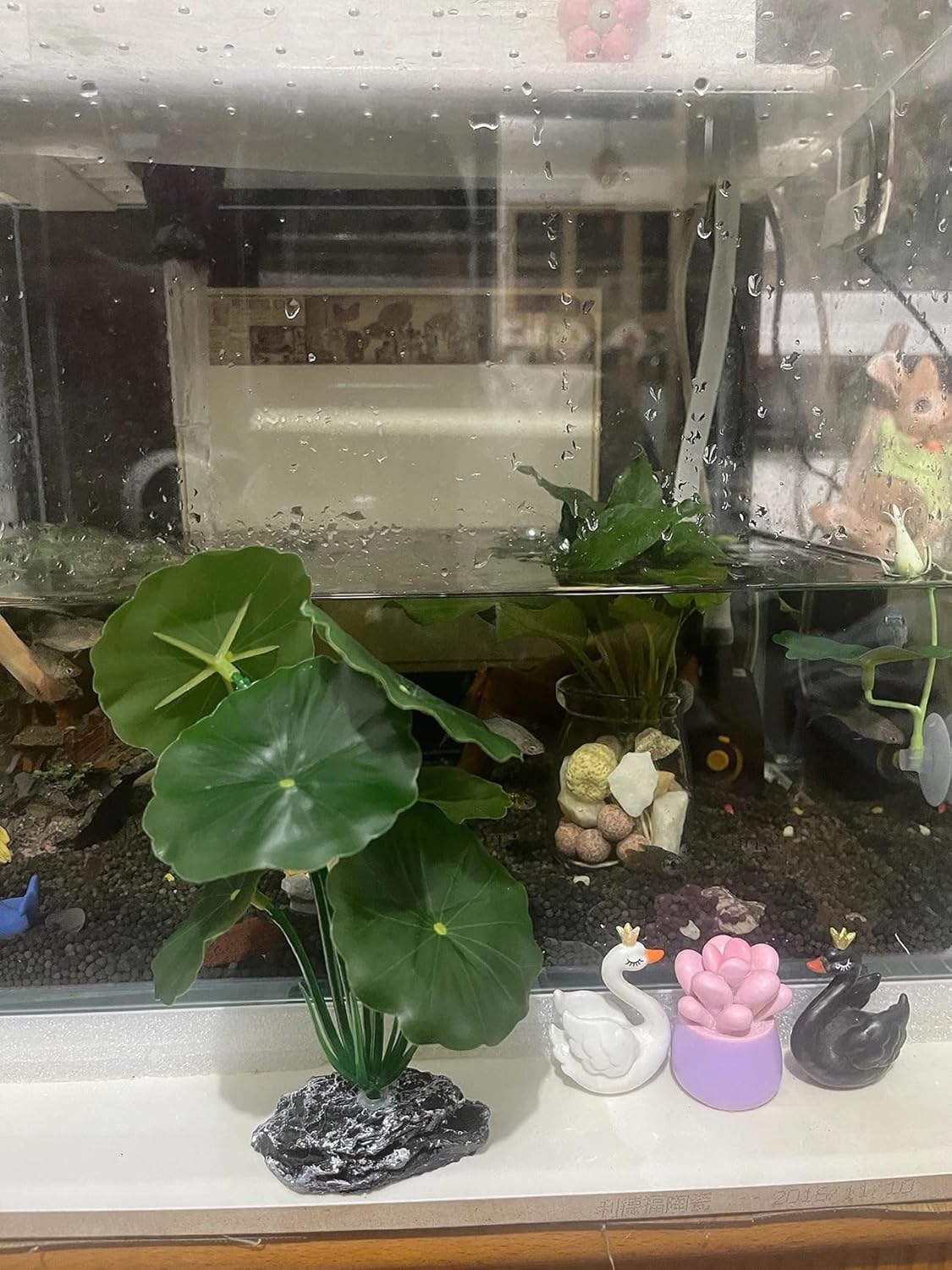 JGbaby Artificial Aquarium Plants,Fish Tank Decorations Betta Leaf Hammock 7in Realistic Silk & Plastic Plants, Hideout Decor for Betta. Goldfish,Reptiles,Small Tanks (Green Type-B)