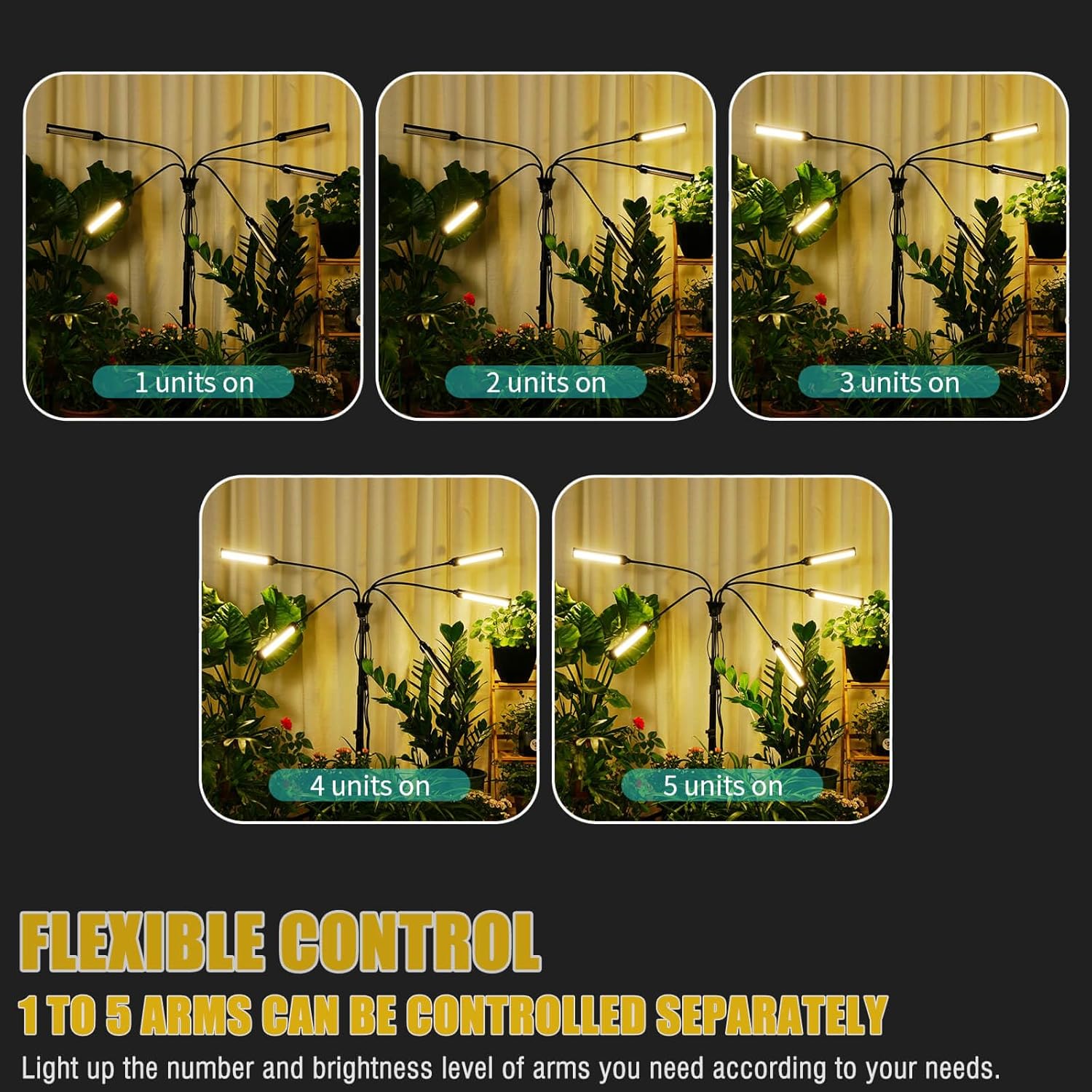 5 in 1 Grow Lights for Indoor Plants Full Spectrum, LED Grow Lights with Stand, Auto On/Off Timing 3/6/9/12/15/18H & 10 Brightness Levels Plant Growing Lamps for Indoor Plants.