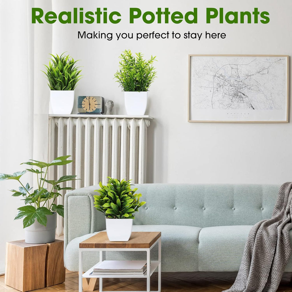Unittype 12 Pcs Fake Plants Small Artificial Faux Plants for Shelf Mini Plastic Potted Greenery for Home Office Desk Bathroom Bedroom Indoor Decor(Green)