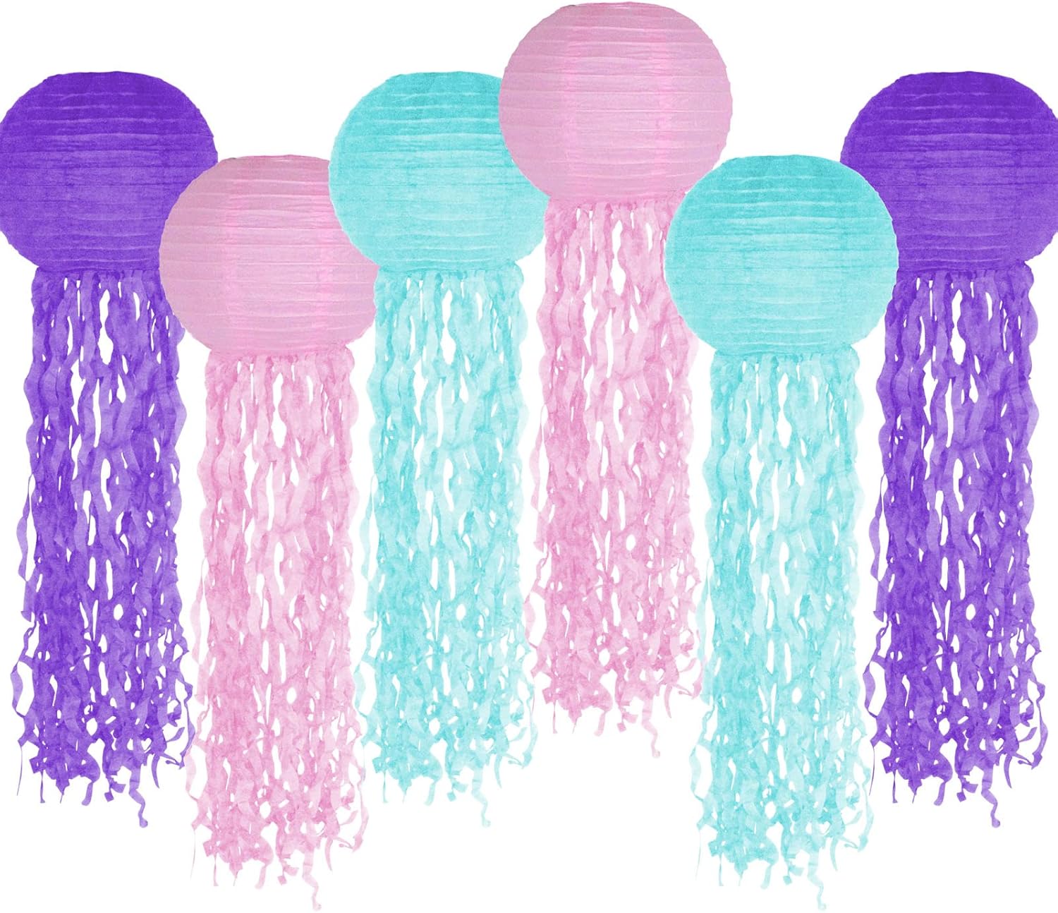 Jelly Fish Paper Lanterns, Pink Purple Blue Hanging Lantern for Mermaid Theme Under The Sea Ocean Birthday Party Decorations Set of 6