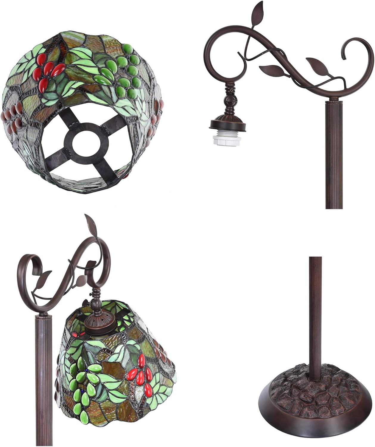 Bieye L10767 Grape Tiffany Style Stained Glass Floor Reading Lamp Adjustable Light Direction for Living Room Bedroom Home Decoration, 63 inches Tall
