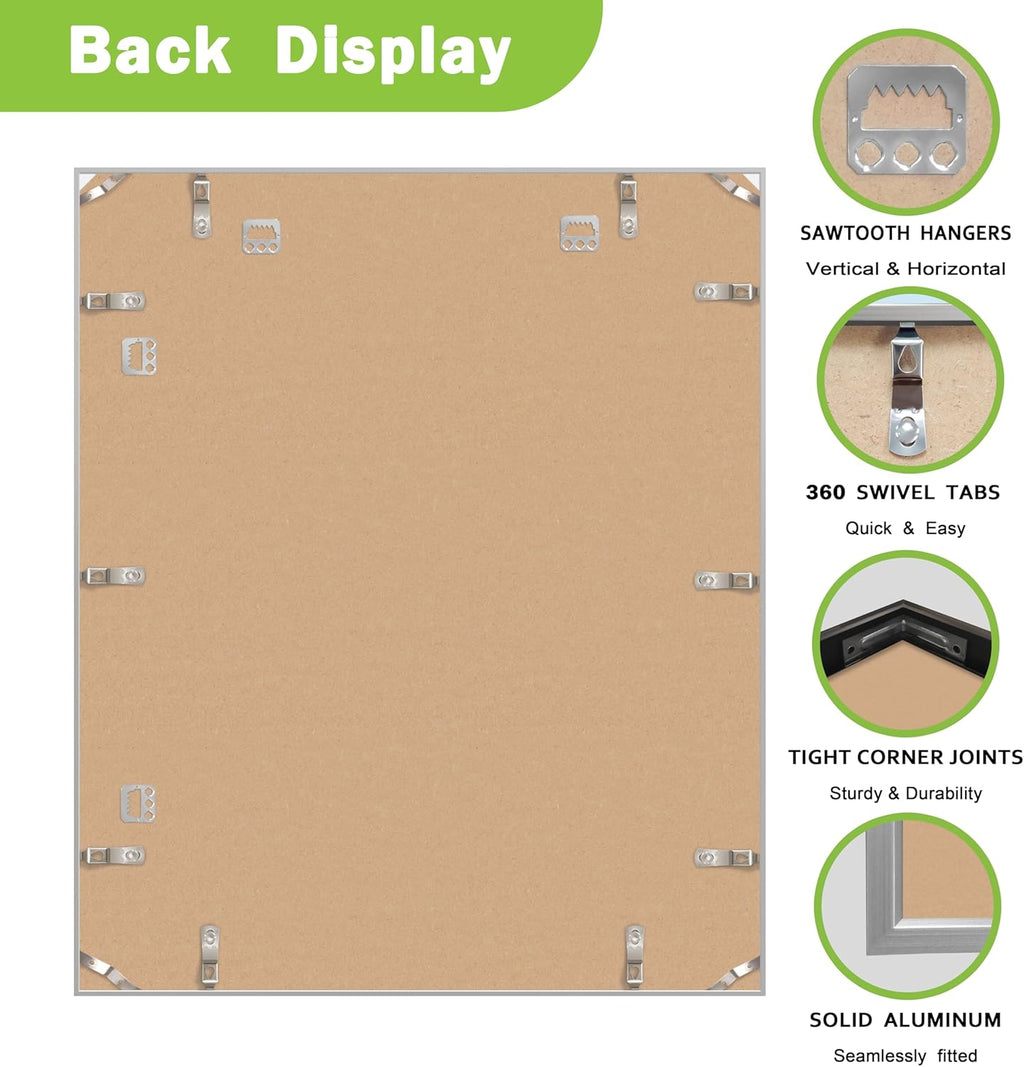 FrameWorks 20x24 Brushed Aluminum Poster Frames – Modern Brushed Metal Design w/Shatterproof Plexiglass, Perfect for Posters, Artwork, Paintings, Wall Displays – Home or Office Decor, Silver - 1 Pack