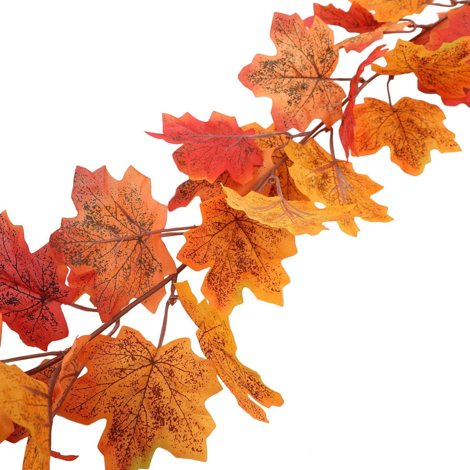 Fall Leaves Garland Maple Leaf, 2 Pack Fake Hanging Vines for Bedroom Wedding Thanksgiving Christmas Decorations, Fireplace Wall Outdoor Front Porch Autumn Decor-Orange