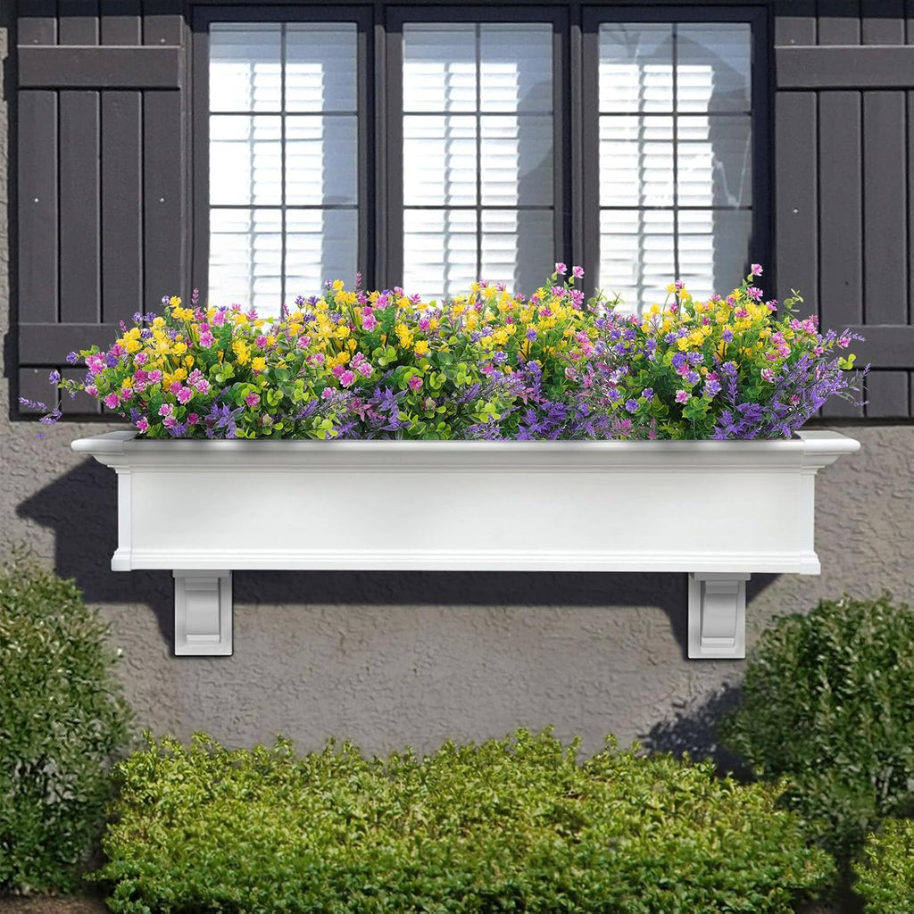 Hananona 48 Pcs Artificial Flowers Outdoor, Faux Artificial Plants UV Resistant Plastic Wild Flower Bulk for Hanging Planter Porch Window Home Wedding Summer Decor(48, Multiple Color)
