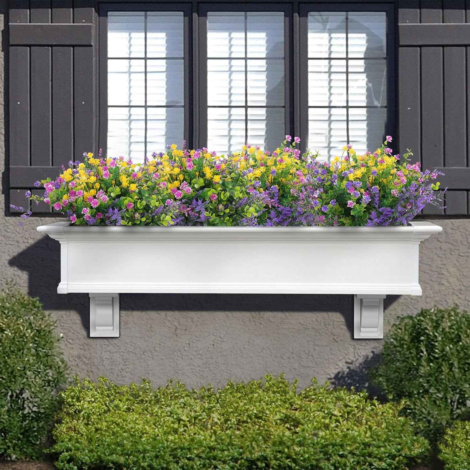 Hananona 24 Pcs Bundles Artificial Flowers Outdoor, Faux Artificial Plants Shrubs Plastic Flower Bulk for Hanging Planter Porch Window Home Wedding Fall Summer Decor (24, Multiple Color)