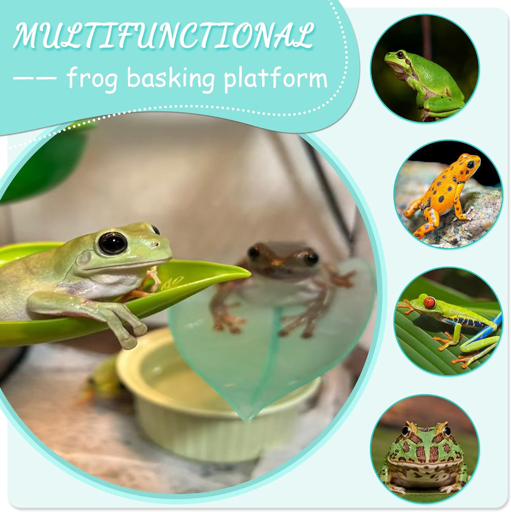 Turtle Basking Platform, 3PCS Tree Frog Tank Accessories, Leaf Shape Bearded Dragon Basking Platform with Suction Cups, Leopard Gecko Tank Accessories, Turtle Tank Decor (Light Blue)