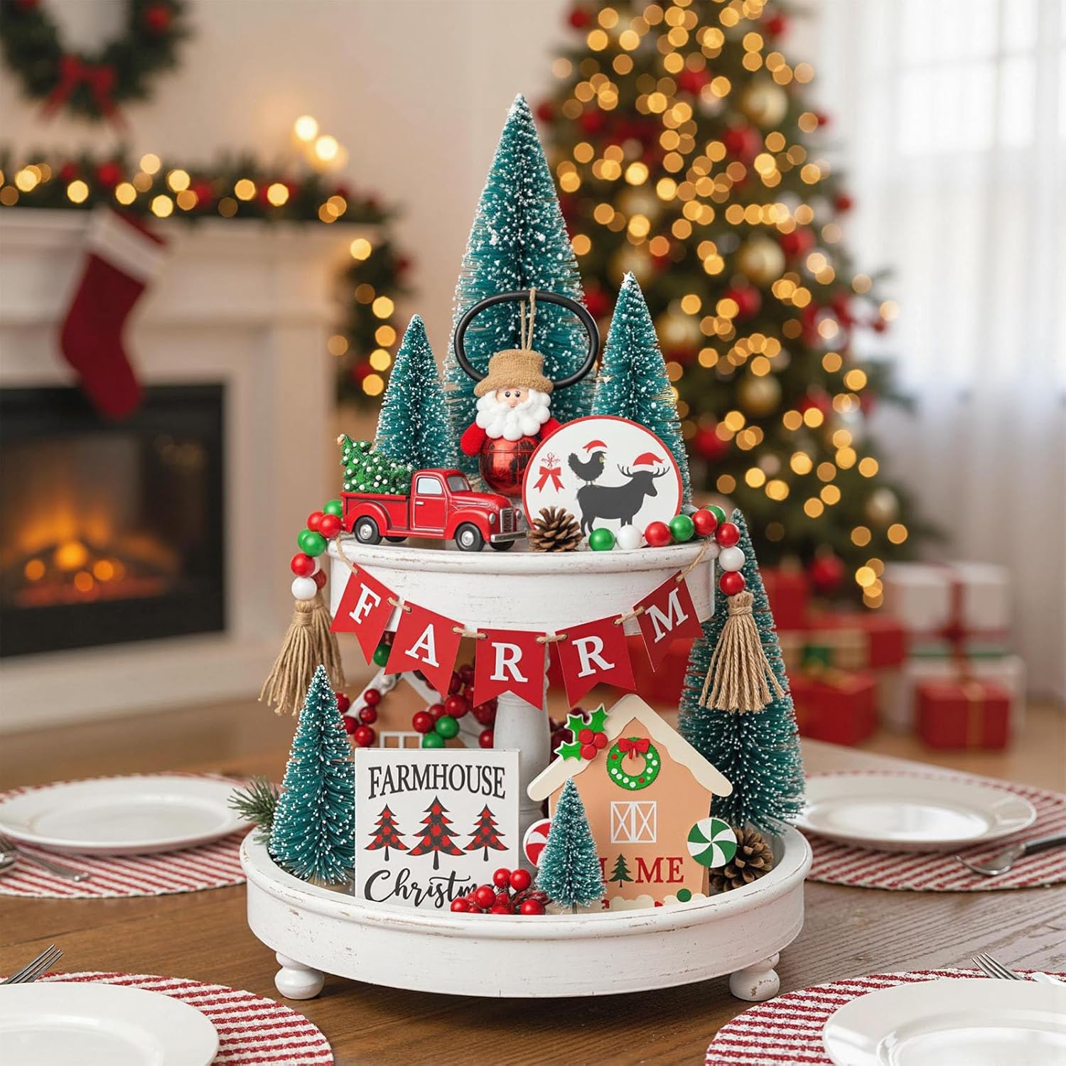 LOVEINUSA 40 Pack Mini Christmas Bottle Brush Trees, Tabletop Snow Flocked Village Trees in 5 Sizes for Christmas Village, Diorama & Holiday Table Decor