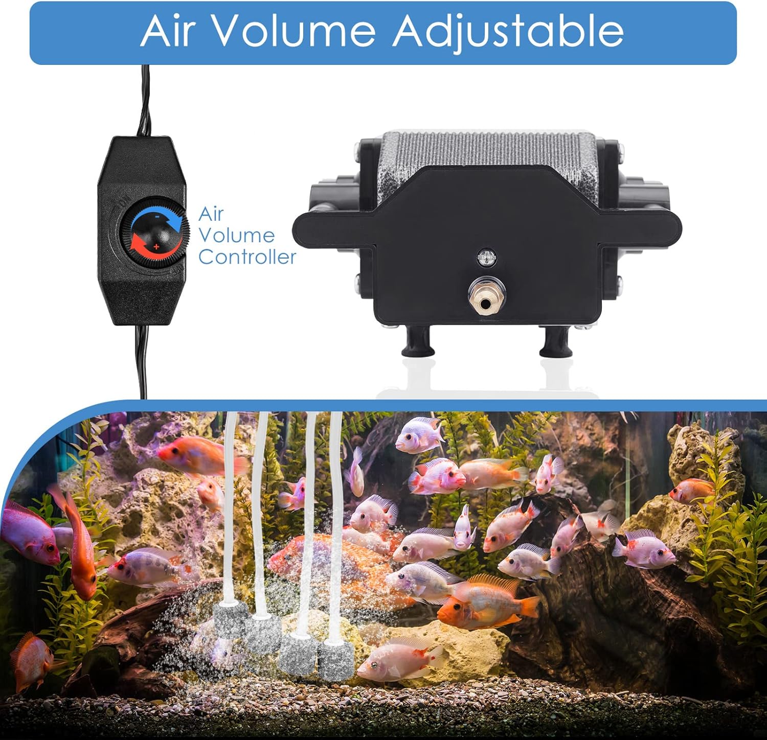 AquaMiracle Quiet Aquarium Air Pump 200/317/475GPH High Pressure Commercial Air Pump Pond Aerator Bubbler Hydroponics Air Pump Oxygen Pump
