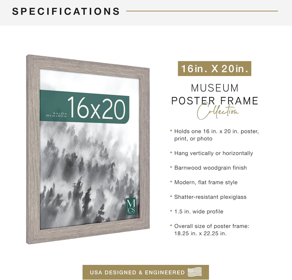 MCS Museum Poster Frame, Barnwood, 16 x 20 in, Single
