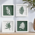 3D Green Botanical Wall Art (Framed Set of 4) Lightweight, Ready-to-Hang Leaf Decor - Wooden Minimalist Boho Wall Art for Bathroom, Bedroom, Living Room or Office - Farmhouse Plant Artwork, Gift-Boxed