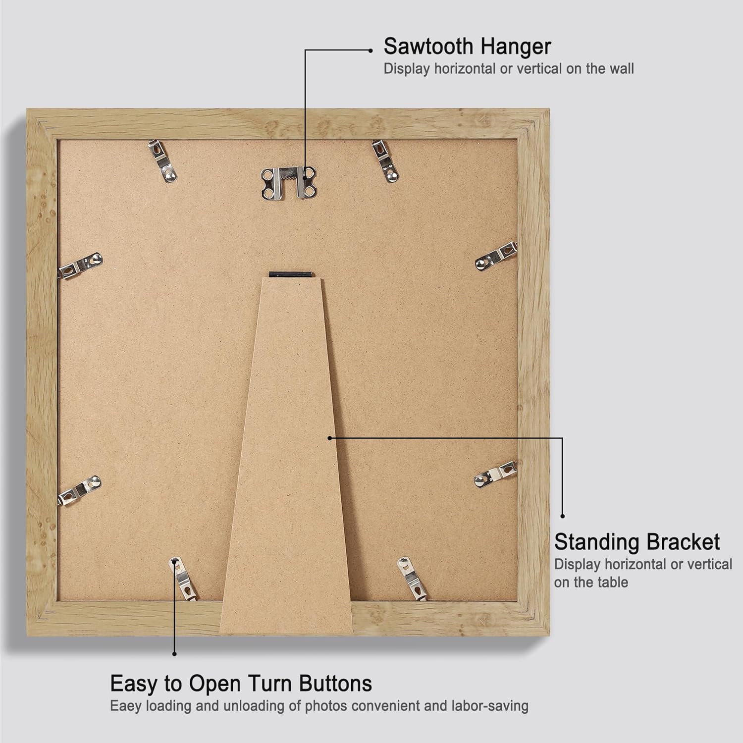 12x12 Picture Frame Set of 4 - Made of Glass and Natural Oak Wooden Frame, Display Square Pictures 10x10 with Mat or 12 x 12 without Mat, Desktop & Wall Collage Photo Frame