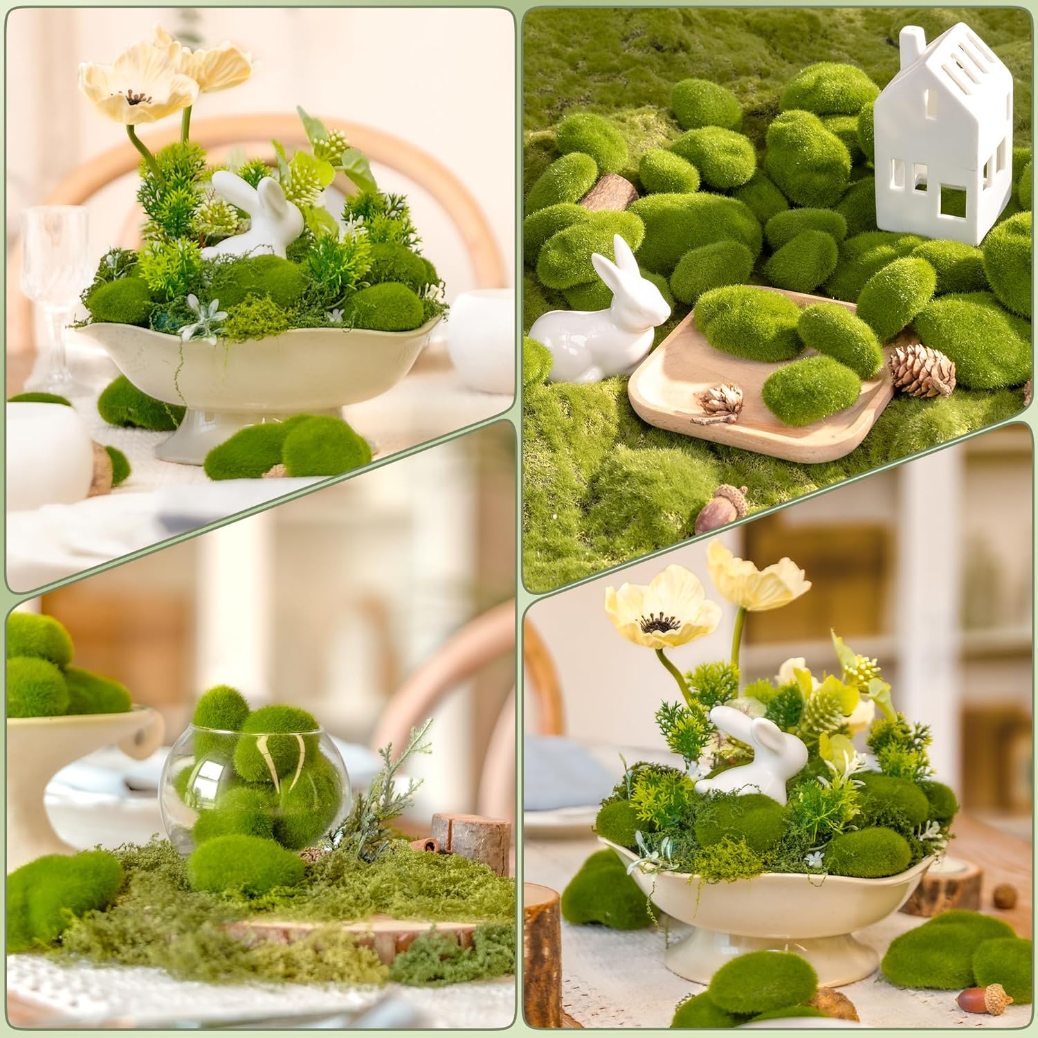 Fuxdre 50PCS Artificial Moss Rocks, 5 Size Fake Green Moss Balls, Green Moss Covered Stones, Faux Moss Decor for Floral Arrangements, Wedding Decorations, Home Decor, Fairy Gardens and Crafting
