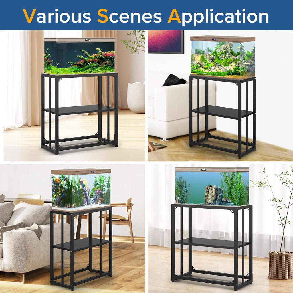 Fish Tank Stand 20-29 Gallon, Metal Aquarium Stand, 31.5" L x 16.7" W*29.1”H“ Double-Layer Storage Design, Suitable for Home and Office Use, 660LBS Capacity, Black (Tank not Included)