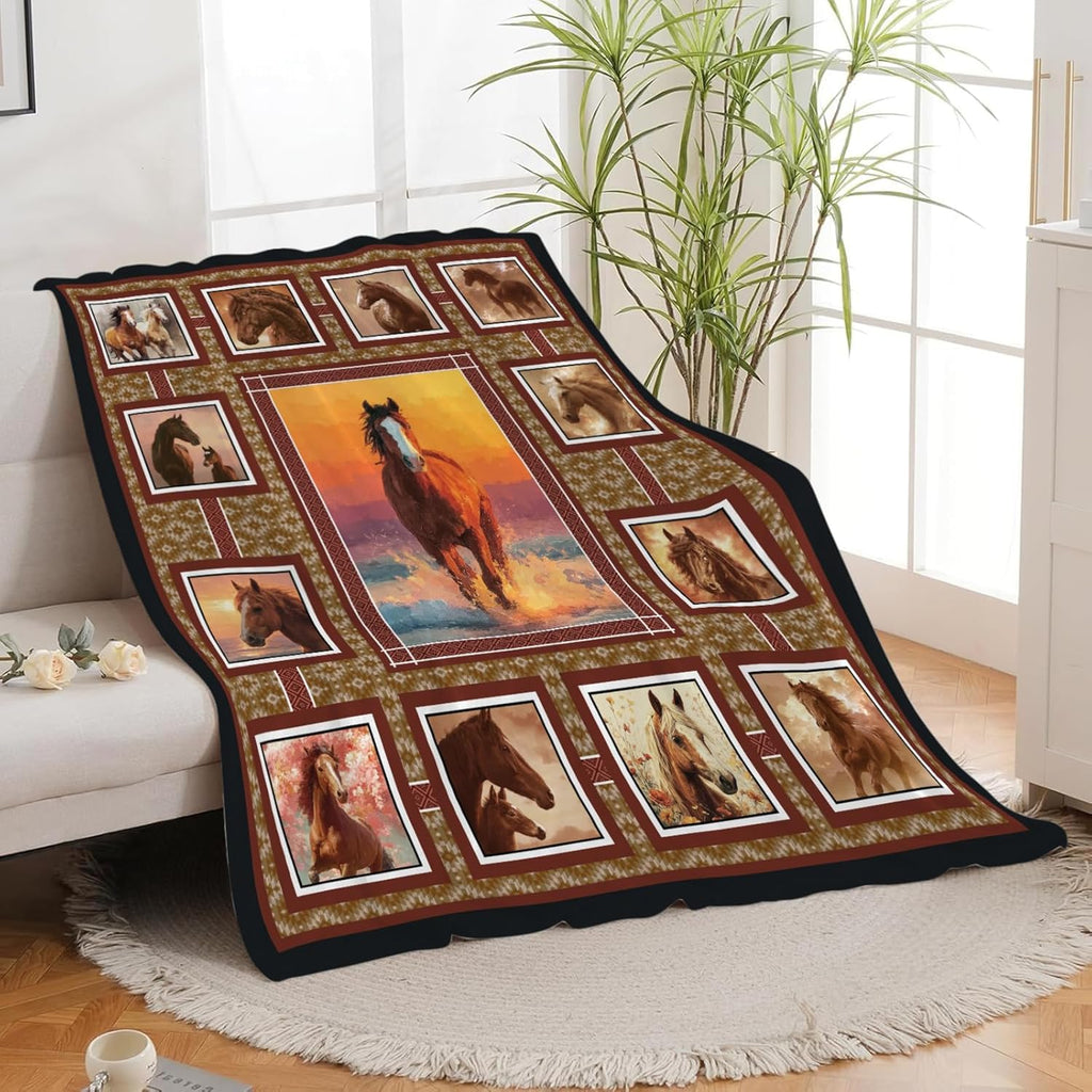 Horse Throw Blanket Horse Stuff Gifts for Kids Girls Boys Adults Women Men Soft Cozy Warm Plush Fluffy Fuzzy Fleece Blanket Decor 40''X50''